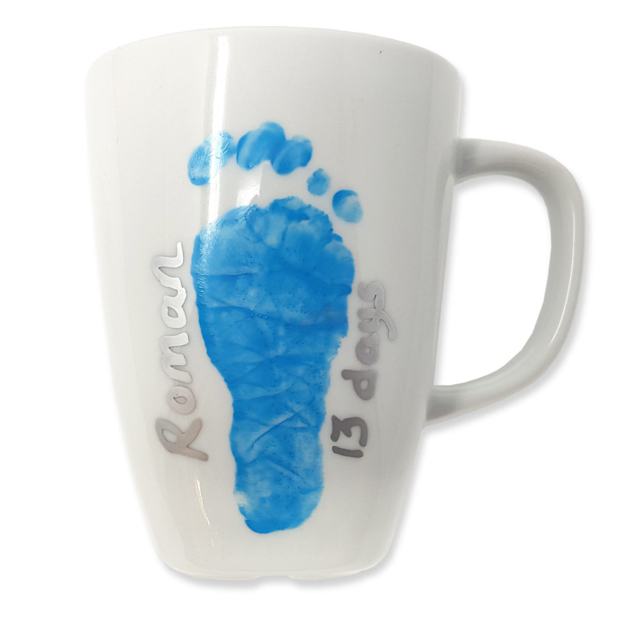 Handprint/Footprint Mug with Personalised Message & Date - blue