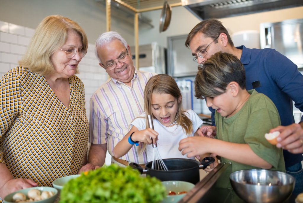 family cooking in the kitchen