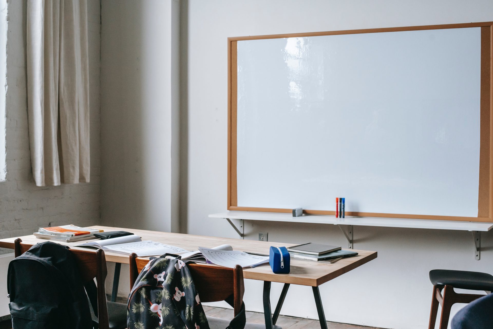 Back packs and a whiteboard