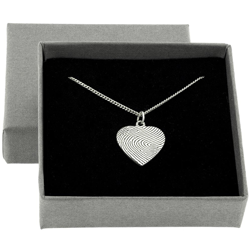 Heart shape fingerprint jewellery necklace, in sterling silver